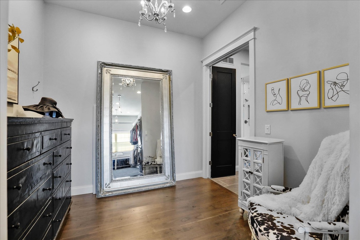 Longwood primary suite dressing area with full-length mirror